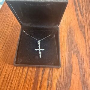 Cubic Zirconia Cross Pendant Necklace - Sparkling Silver